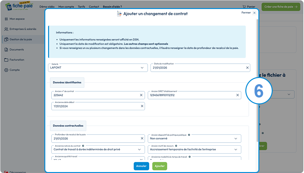 Changement de contrat - Étape n°6