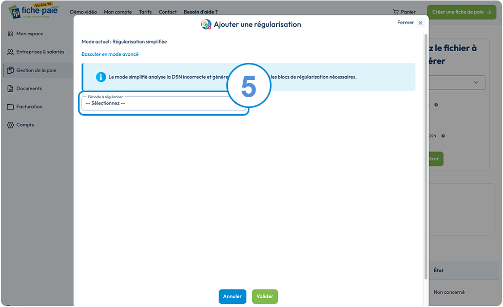 Régularisation simplifiée de DSN - Étape n°5