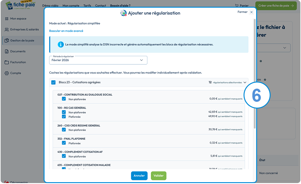 Régularisation simplifiée de DSN - Étape n°6