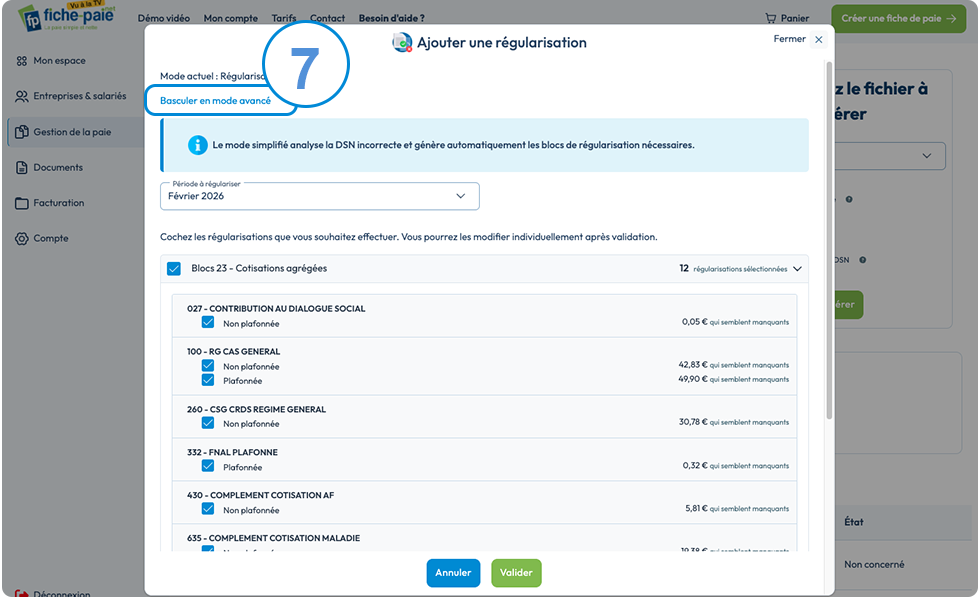 Régularisation simplifiée de DSN - Étape n°7