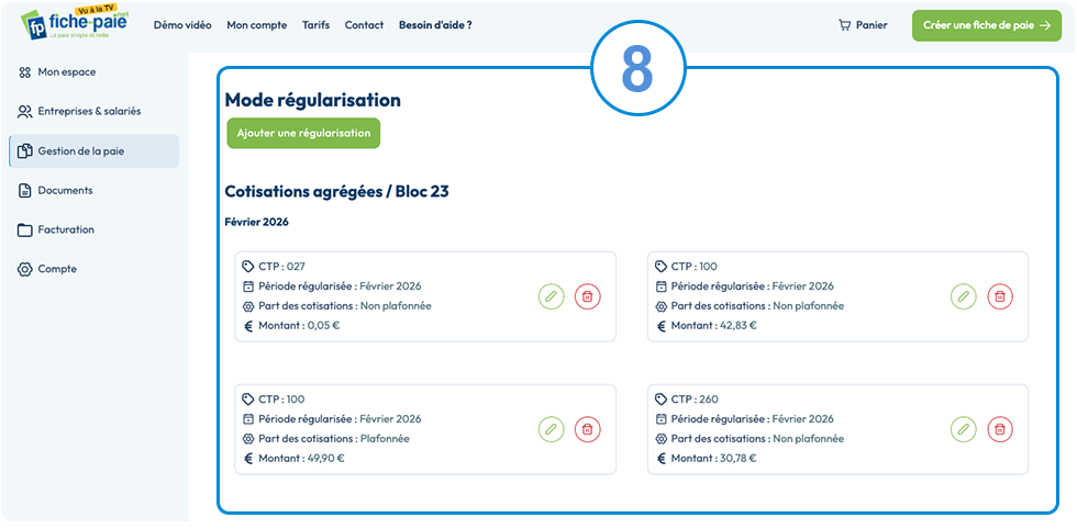 Régularisation simplifiée de DSN - Étape n°8